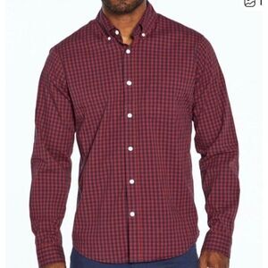 Gap standard fit cotton poplin red navy plaid button down large